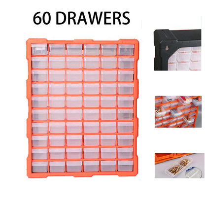 Rear view showing stop tabs on tool storage bin drawers