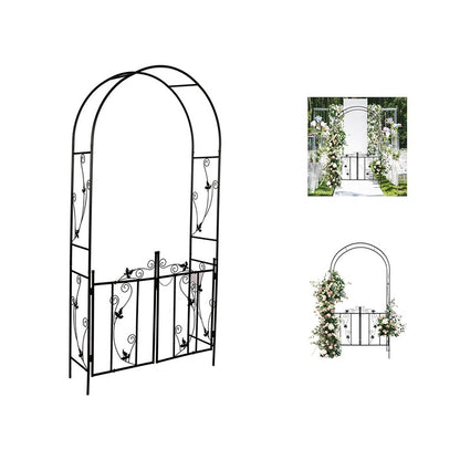 Garden Arch Archway black iron front view with twin gates