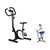 Foldable exercise bike showing compact upright design