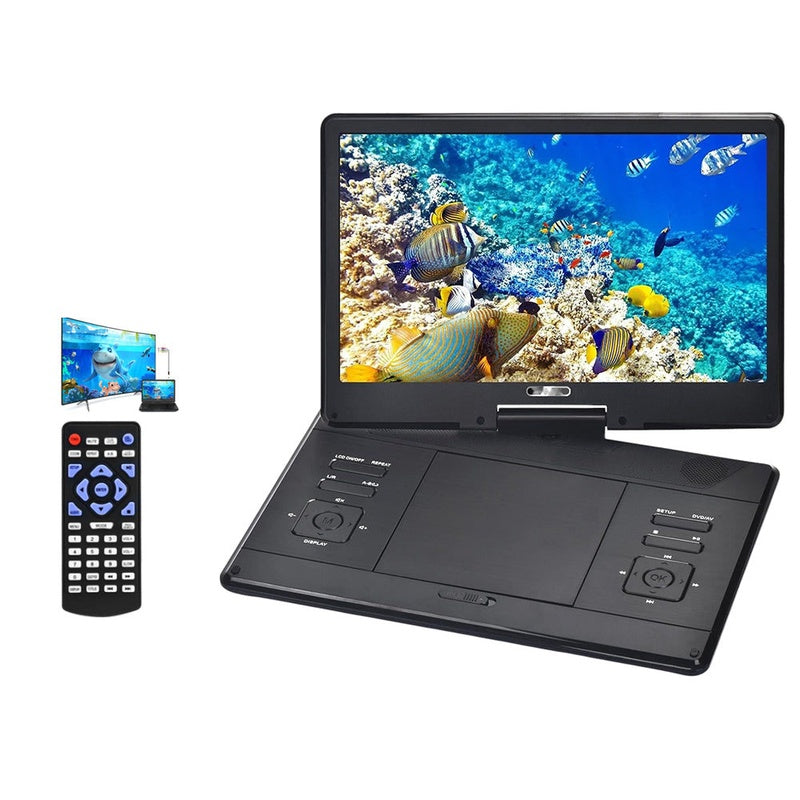 Portable DVD player 14inch showing the large HD screen