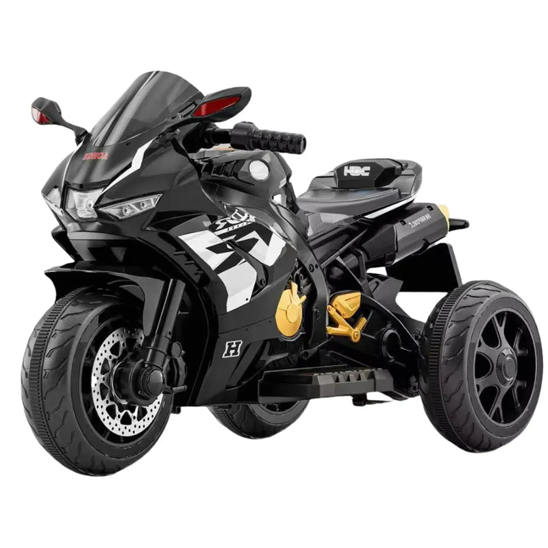 Ride on bike electric motorbike side view in grey and black