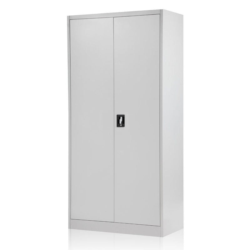Office cabinet showing front view with lockable doors closed