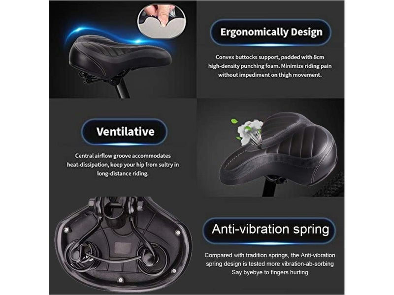 Bike saddle profile highlighting shock-absorbing features