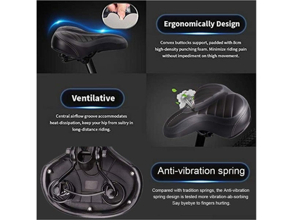 Bike saddle profile highlighting shock-absorbing features