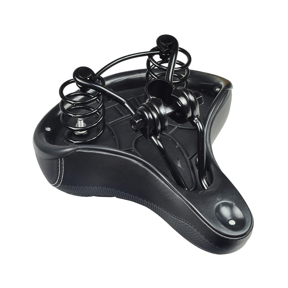 Bike saddle profile highlighting shock-absorbing features