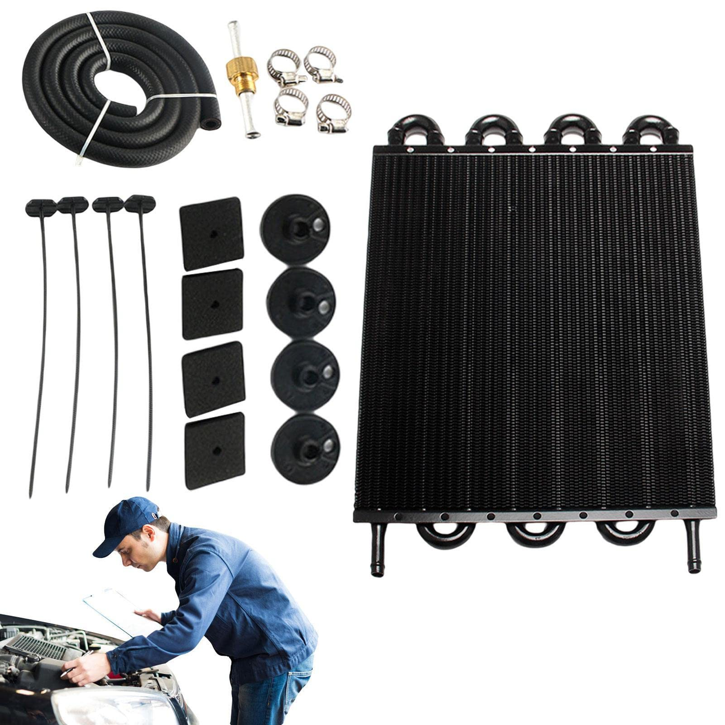 Oil cooler radiator 8 rows kit installed in engine bay