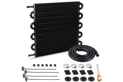 Close up of oil cooler radiator 8 rows aluminium tubes