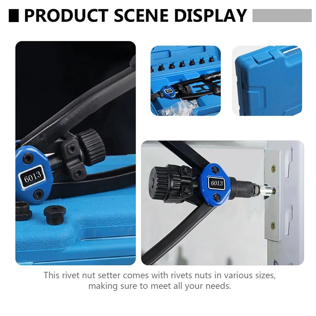 Rivet nut tool kit with rivet nuts in various sizes M3 to M12