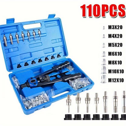 Rivet nut tool kit with rubber grip and steel body close-up