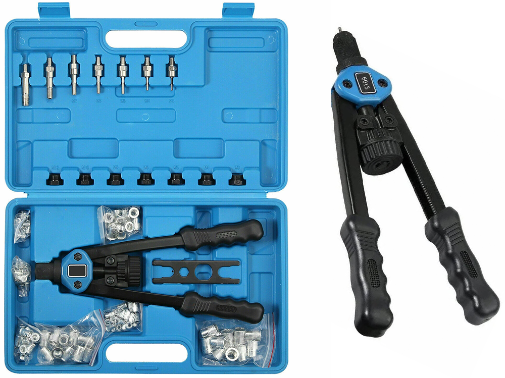 Rivet nut tool kit packed neatly in carrying case for storage
