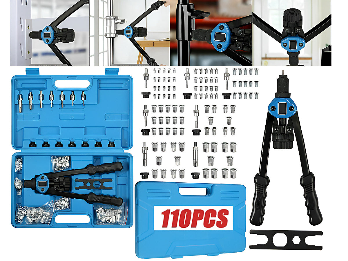 Rivet nut tool kit packed neatly in carrying case for storage