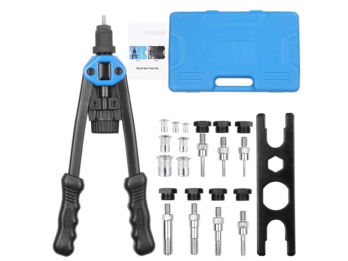 Rivet nut tool kit packed neatly in carrying case for storage