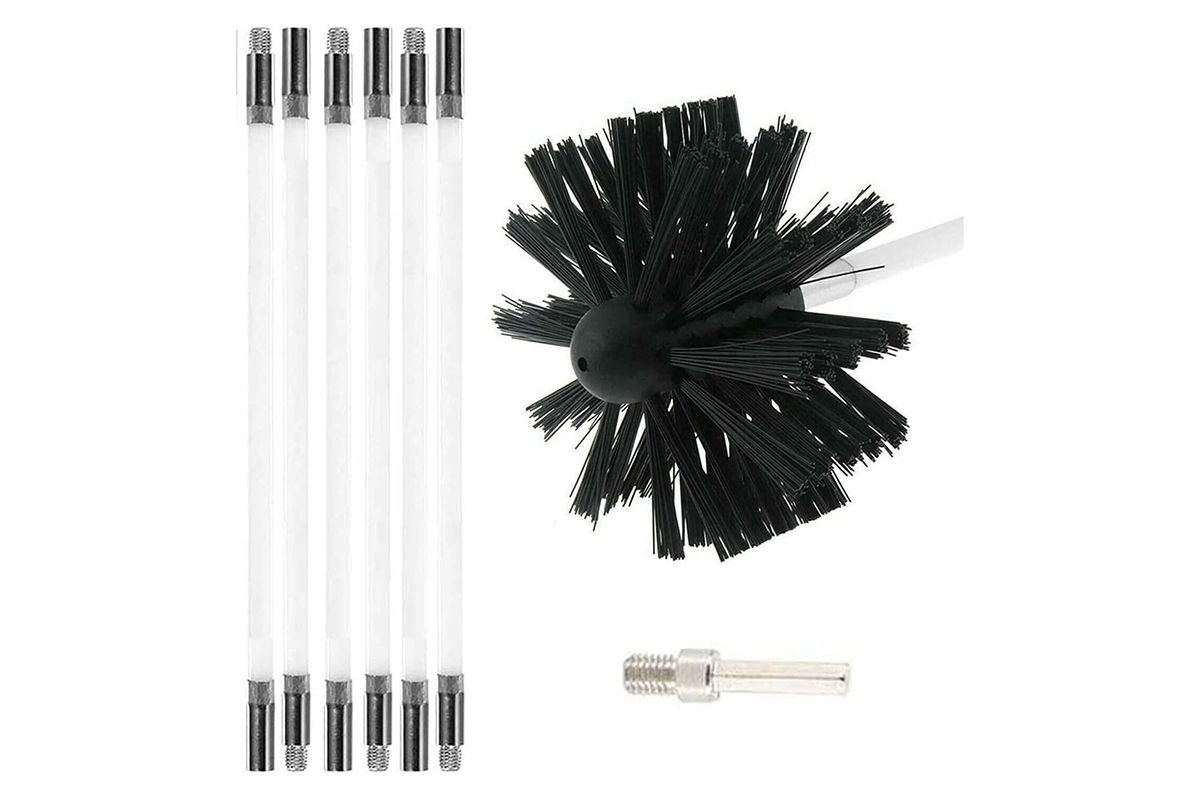 Flexible rods of chimney cleaning brush kit showing length