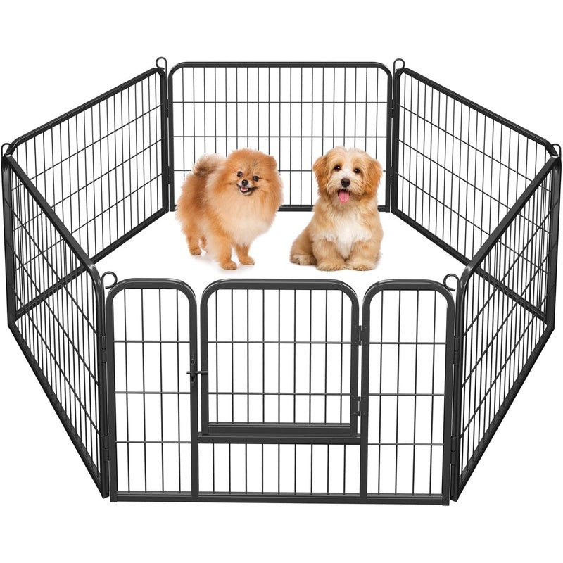 Dog play pen black metal panel close up