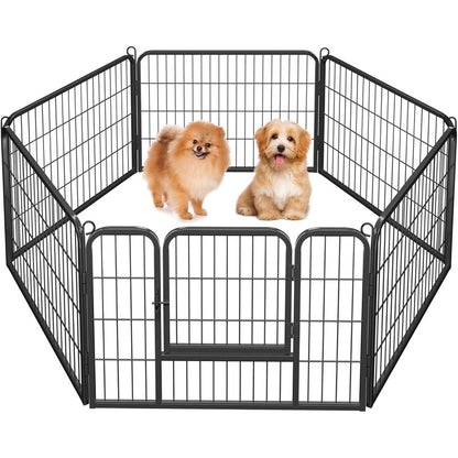Dog play pen black metal panel close up