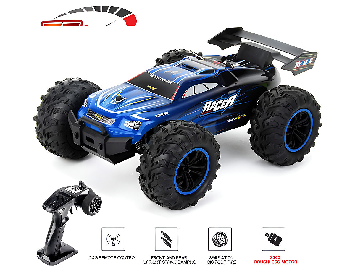 RC car remote control 1 18 scale in action on dirt track