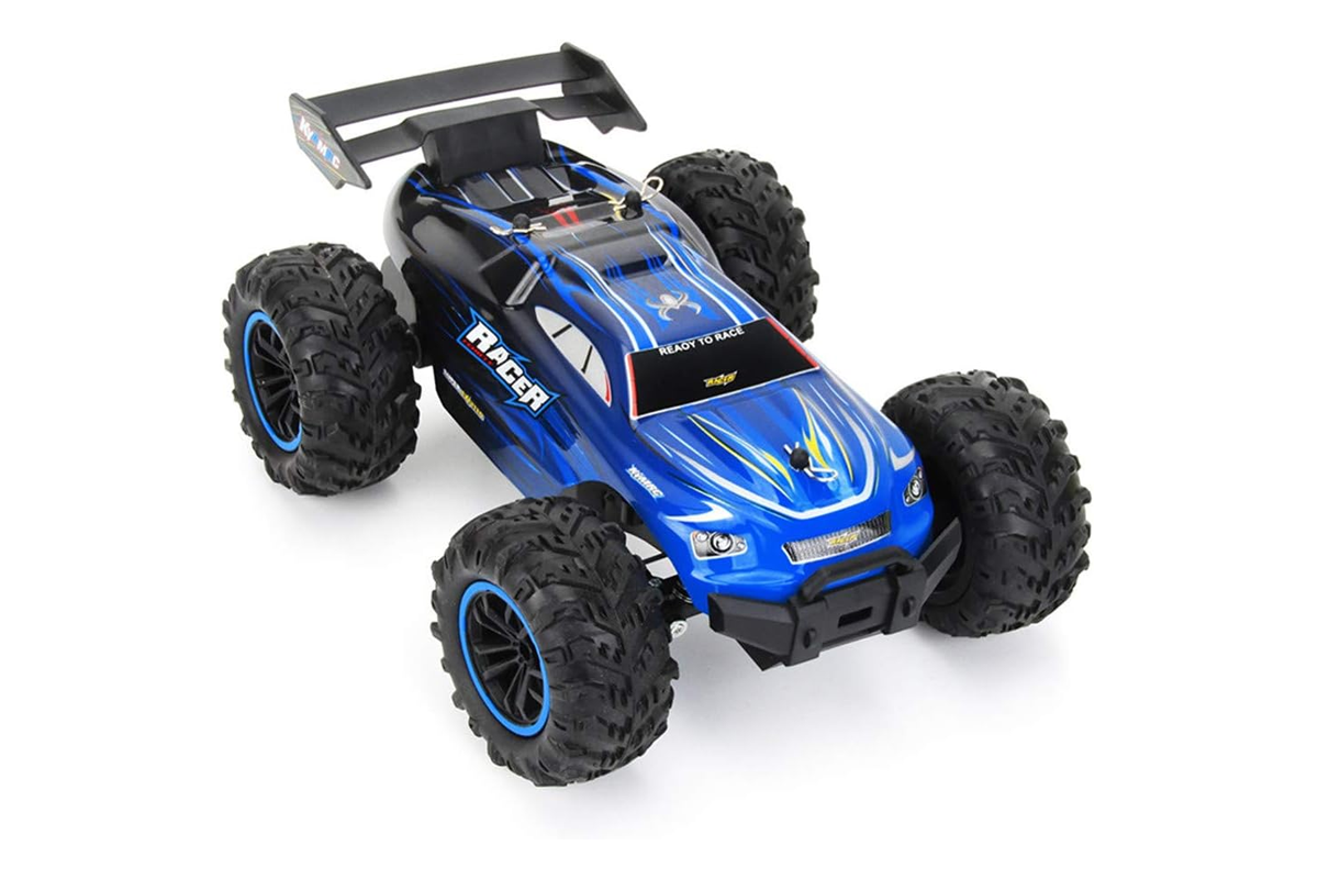 Close up of RC car remote control 1 18 scale rubber tyres