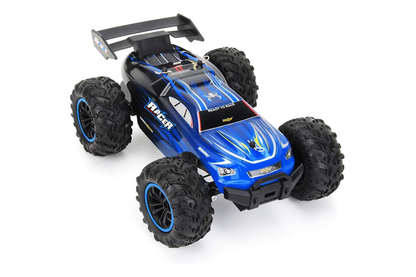 Close up of RC car remote control 1 18 scale rubber tyres