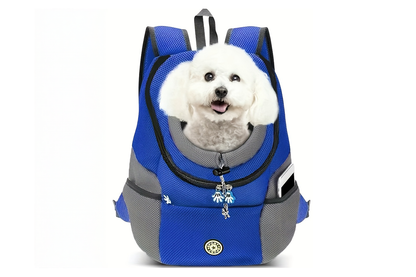 Front view of pet cat carrier backpack bag with mesh ventilation