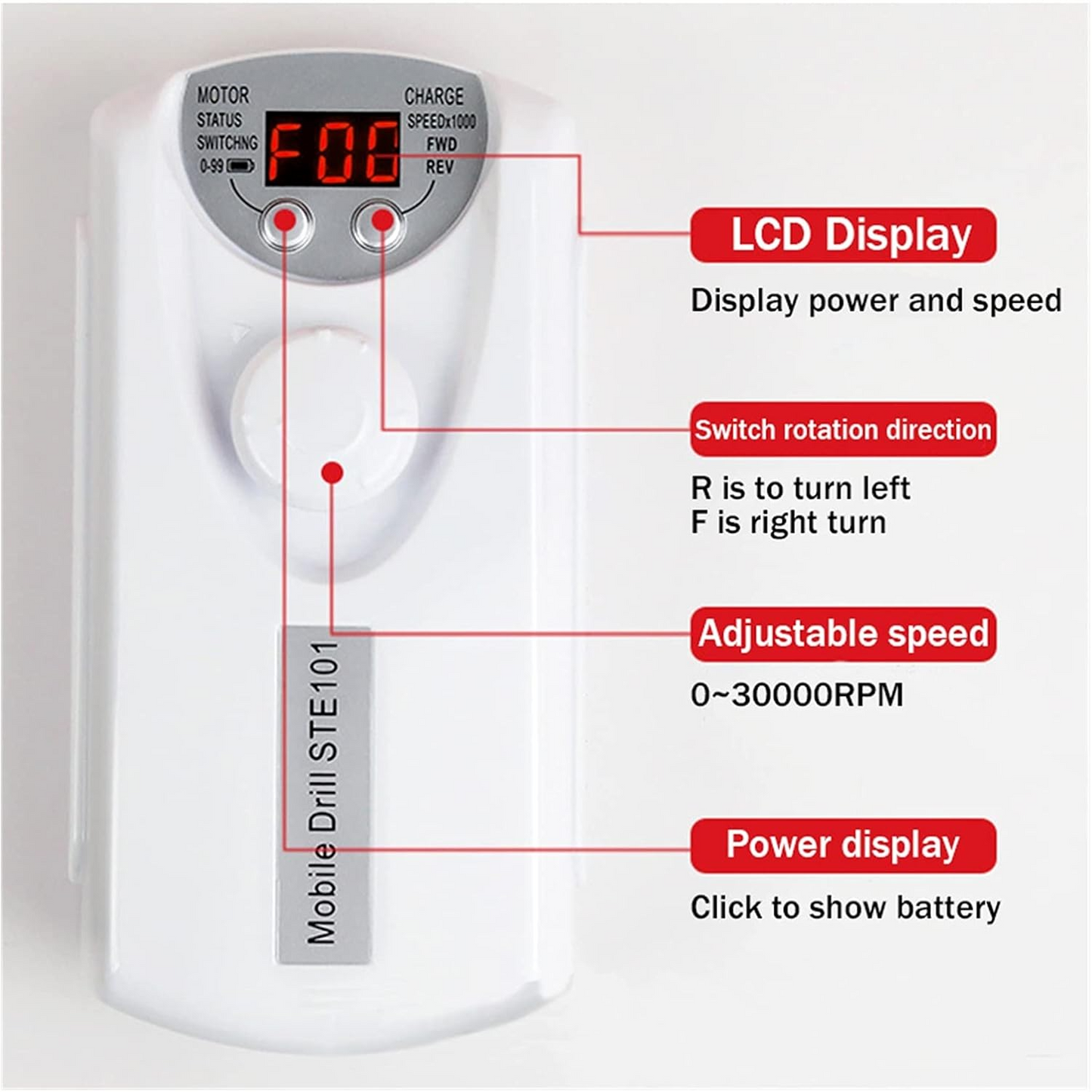 Nail drill machine with forward and reverse rotation control