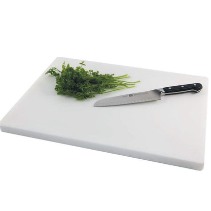 Non slip chopping board showing white PE plastic surface