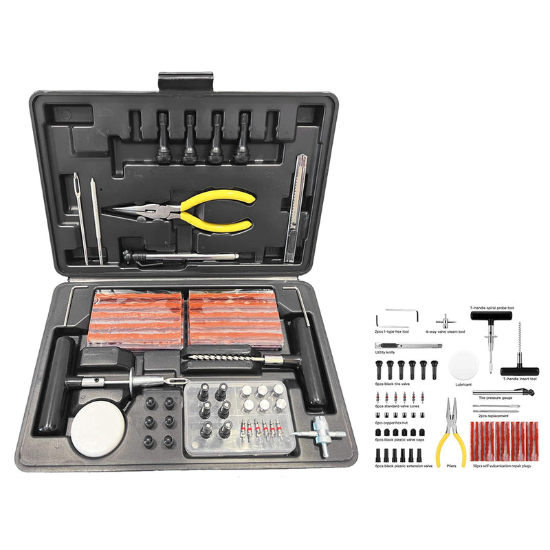 Tyre repair kit 94-piece set with compact storage case