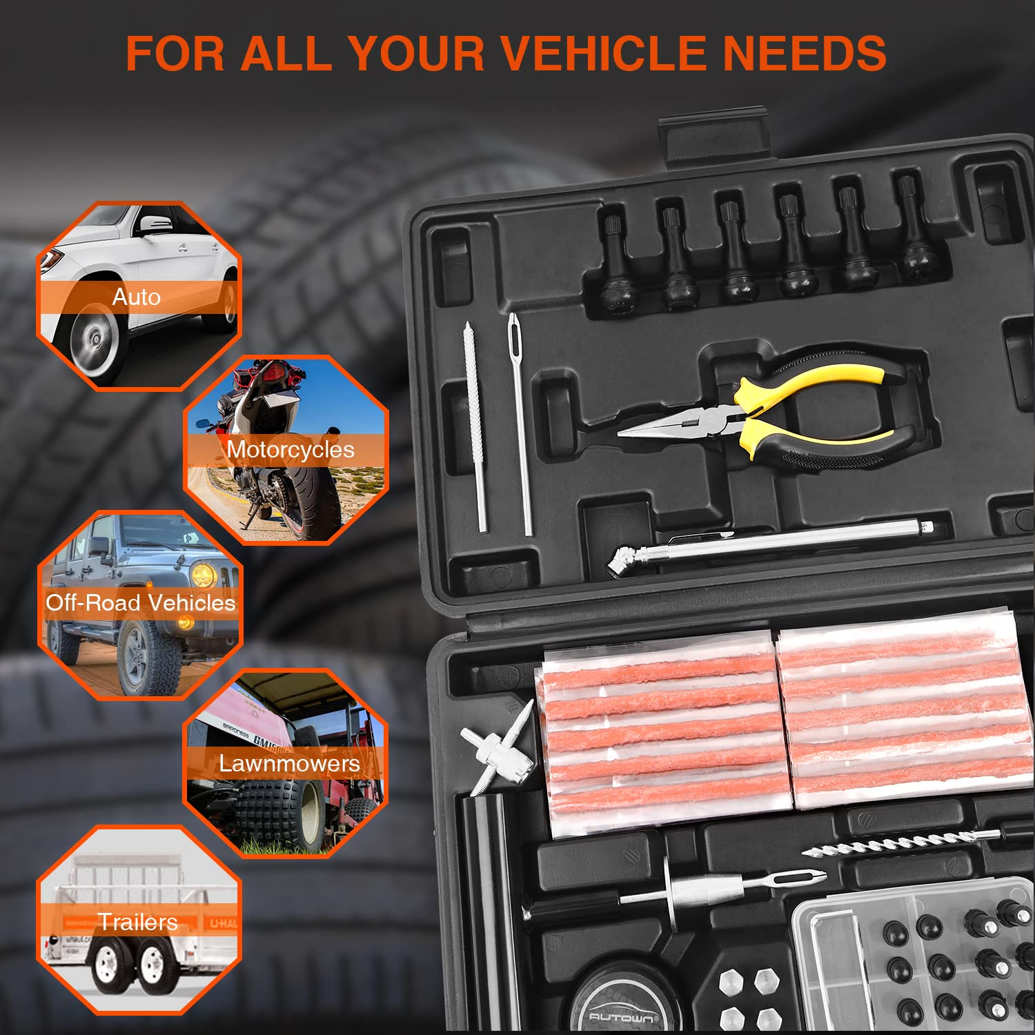 Hex keys and knife tools in tyre repair kit