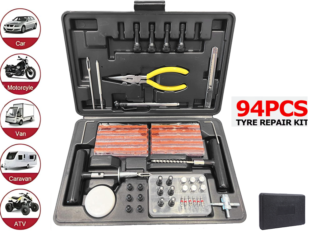 Tyre repair kit packed neatly for roadside emergencies