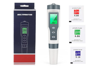 Close up of Digital pH Meter copper alloy probe for accuracy