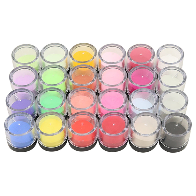Nail dip powder kit showing 24 vibrant colours in resin