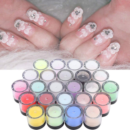 Top angle of nail dip powder kit highlighting colour variety