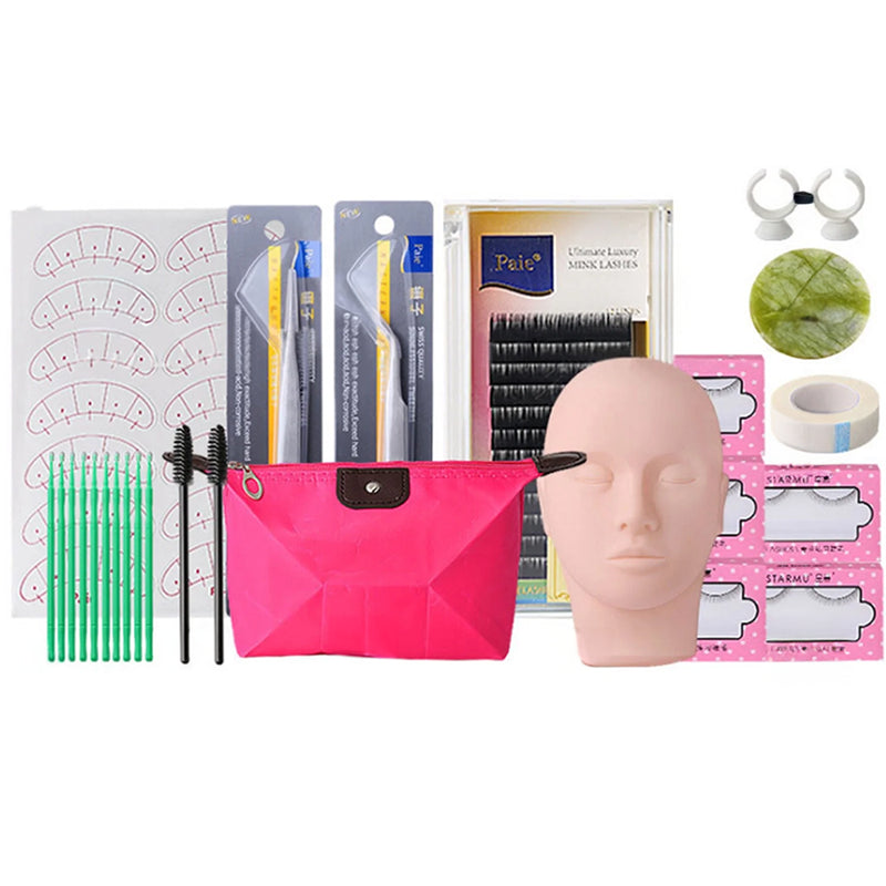 Lash extensions kit showing silicone mannequin head from front