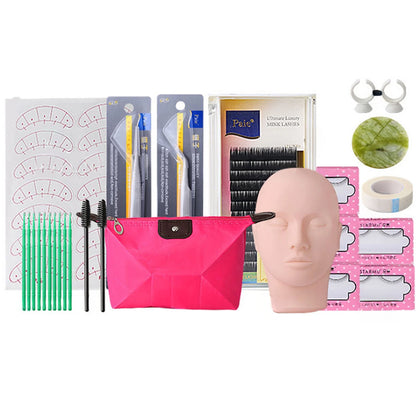Lash extensions kit showing silicone mannequin head from front