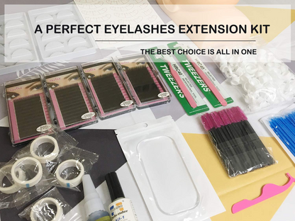 Lash extensions kit tape roll and tweezers in use setup
