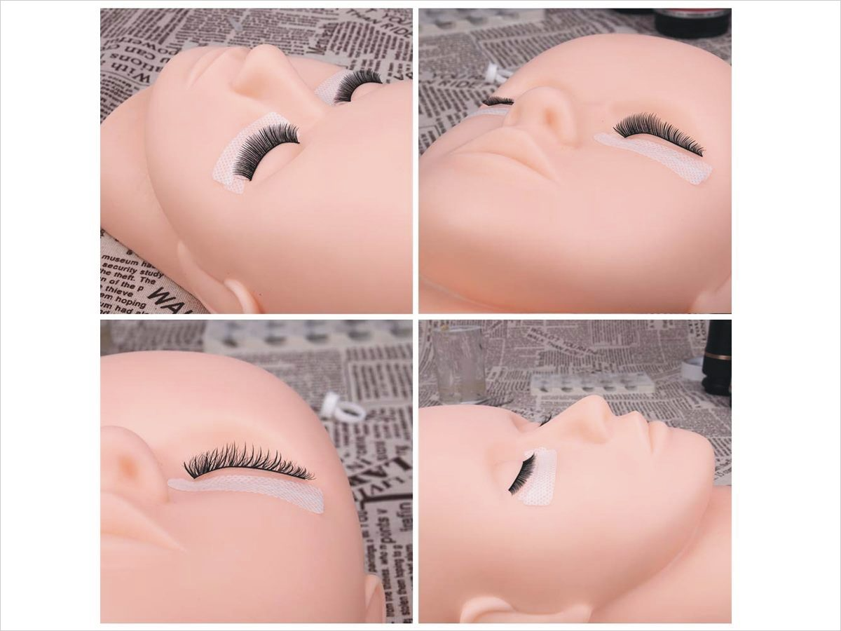 Lash extensions kit tape roll and tweezers in use setup