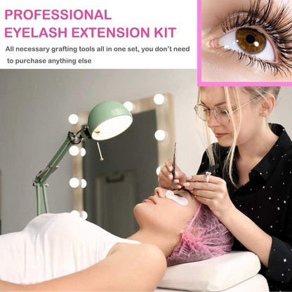 Lash extensions kit tape roll and tweezers in use setup