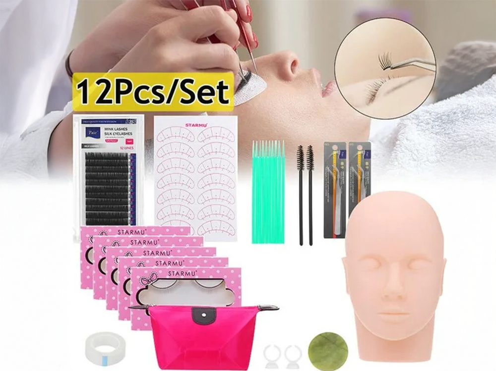 Top view of lash extensions kit with polymer eyelashes