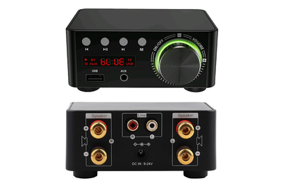 Black stereo hi-fi amplifier with Bluetooth 50 connectivity