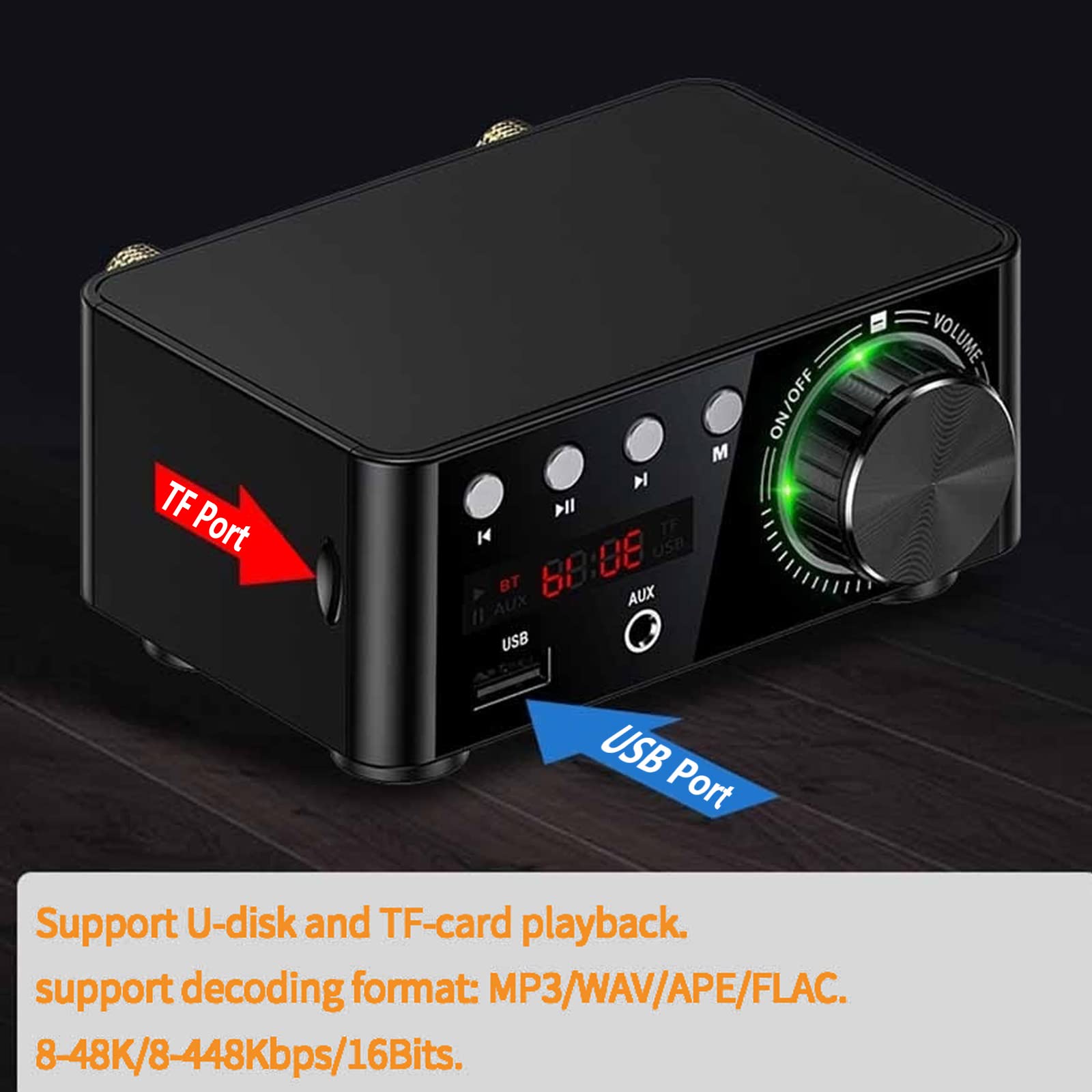 Stereo hi-fi amplifier with USB and TF card input ports