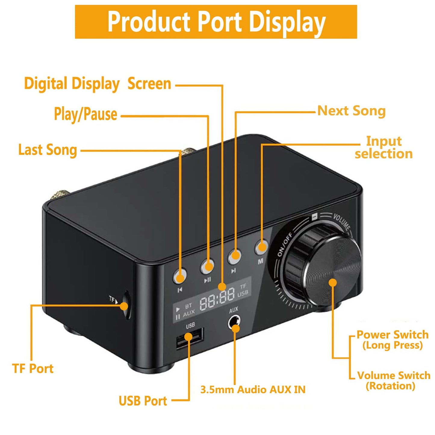 Stereo hi-fi amplifier highlighting speaker protection circuitry