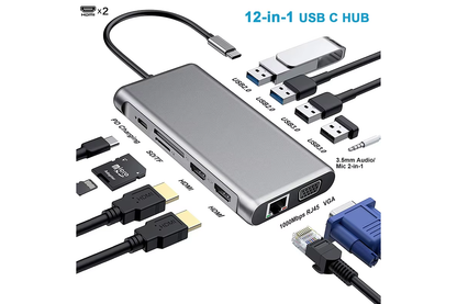 Close up of USB C docking station dual HDMI ports for multiple displays