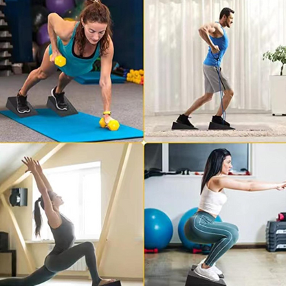 User performing squat with wedge heel ramp for better form
