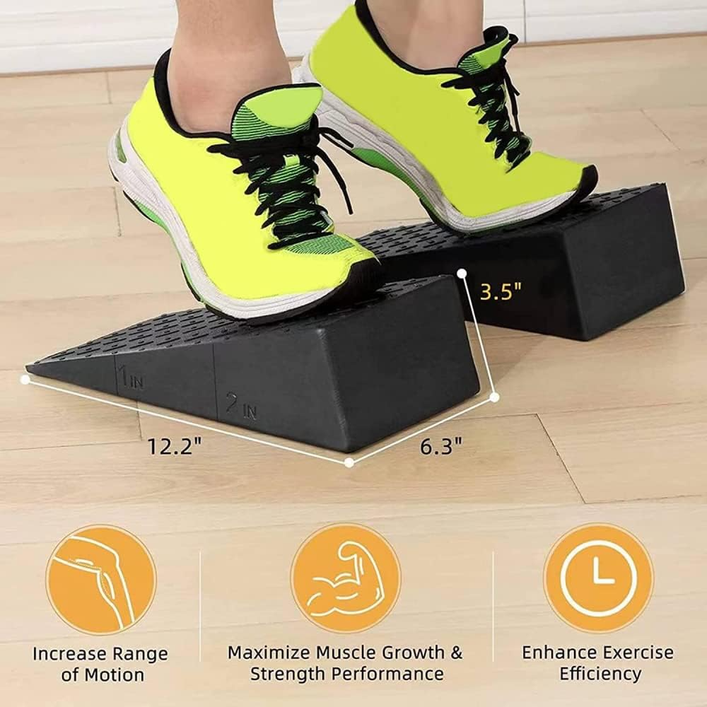 Squat wedge heel ramp supporting foot during squat exercise