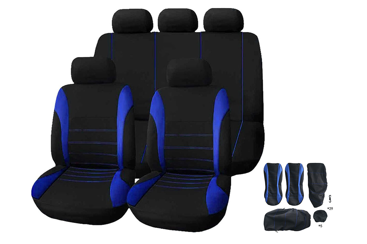 Rear seat view of car seat covers set universal in blue colour