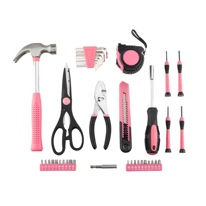 Side view of 39pcs hand tools set with tools visible