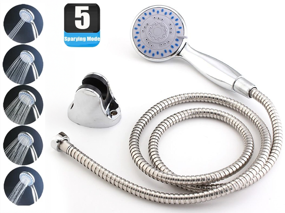 Flexible 15 metre hose attached to hand shower set