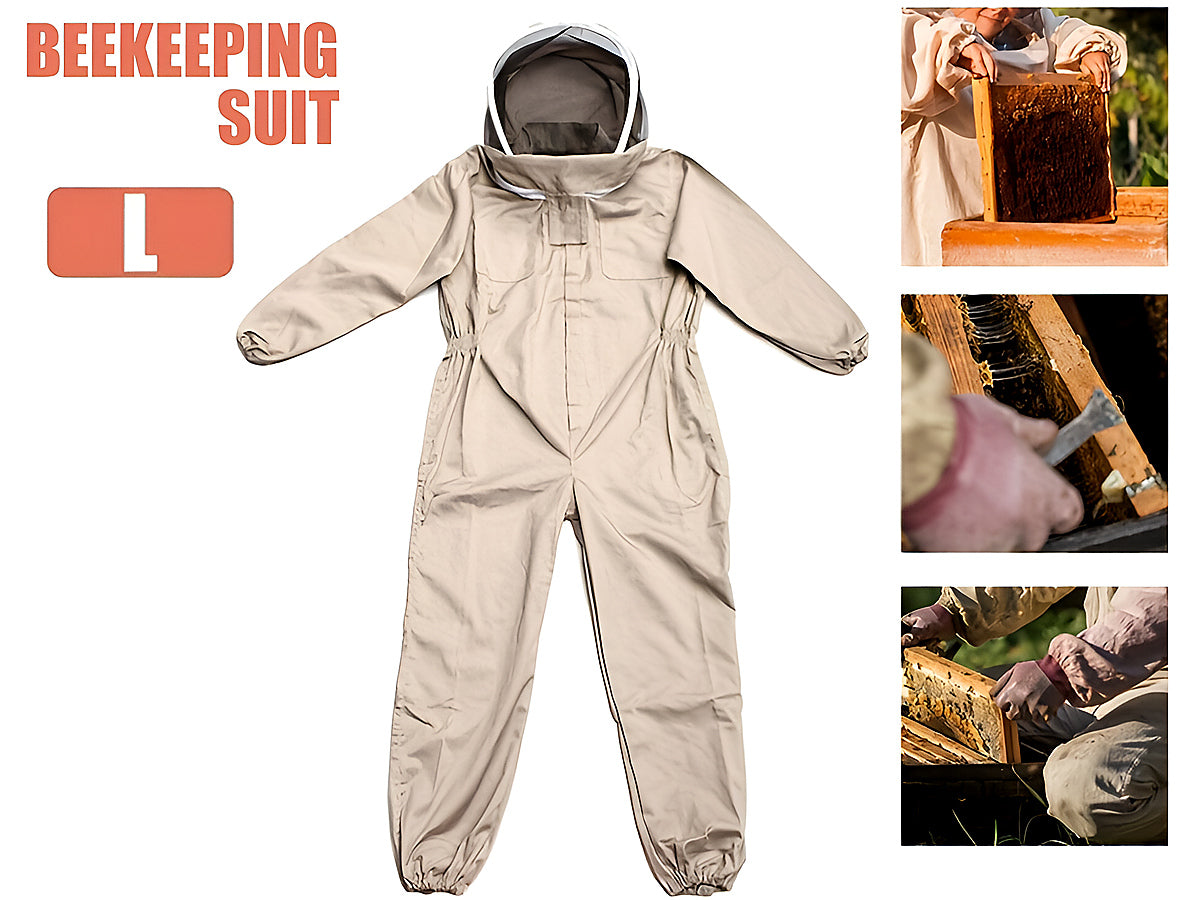 Side view of bee suit large with elastic cuffs and waistband