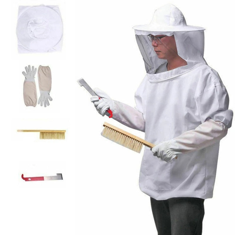 Beekeeping suit large white front view with elastic cuffs