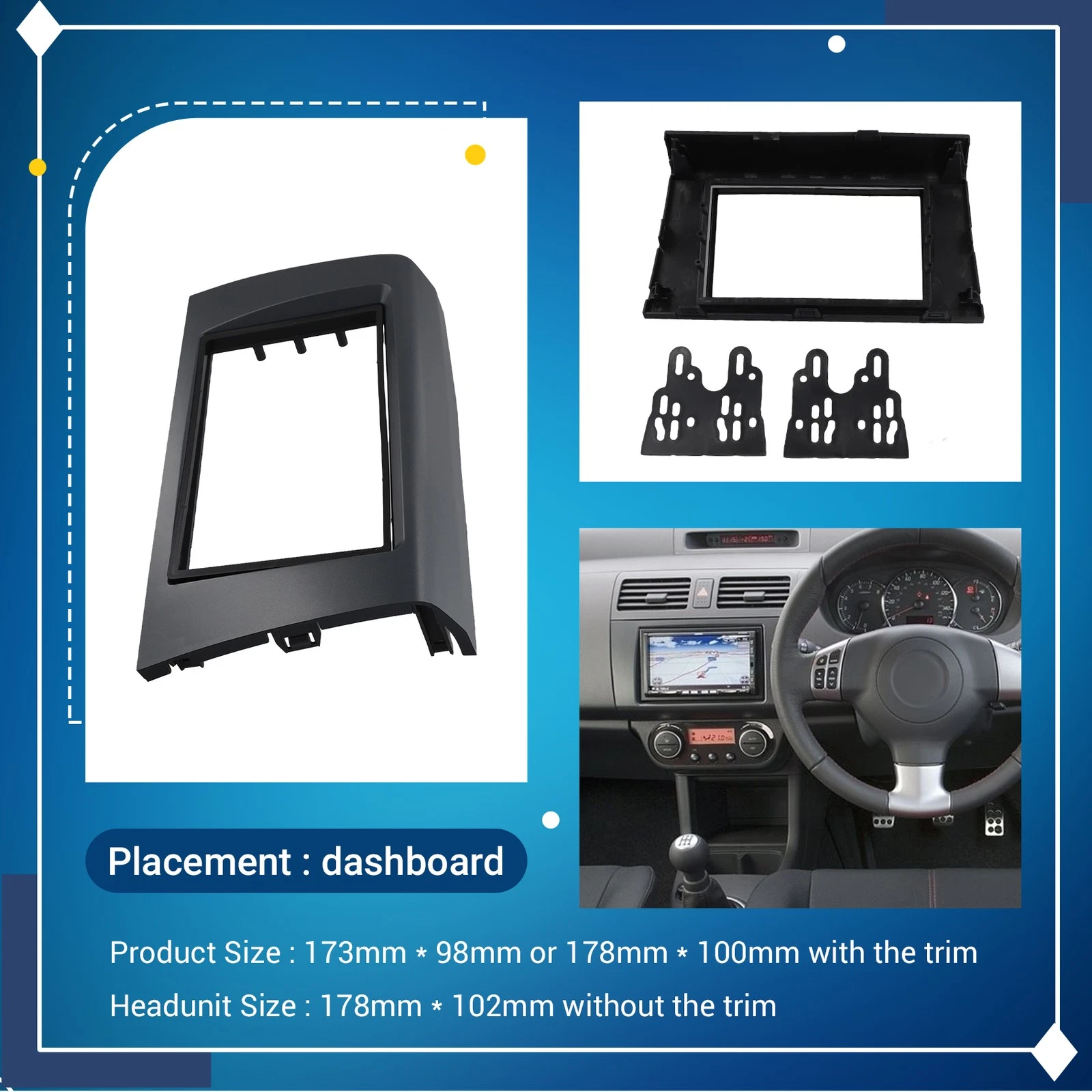 Plastic adapter ring detail for Suzuki Swift stereo kit