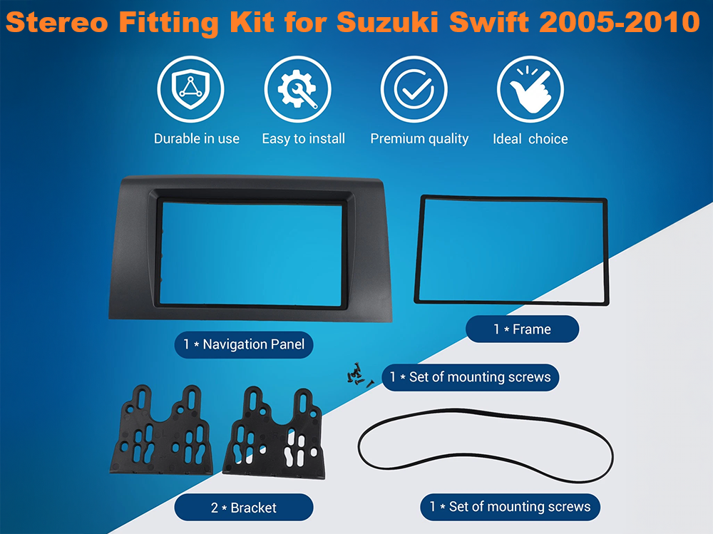 Black factory-style finish on stereo fitting kit for Suzuki Swift
